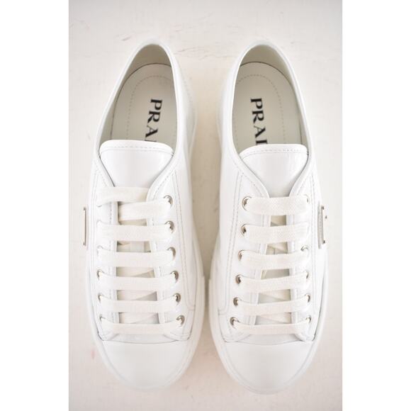 Prada Smash Naplak White Patent Logo Lace Up Flat Low Top Trainer Sneaker 36.5 - Picture 11 of 16